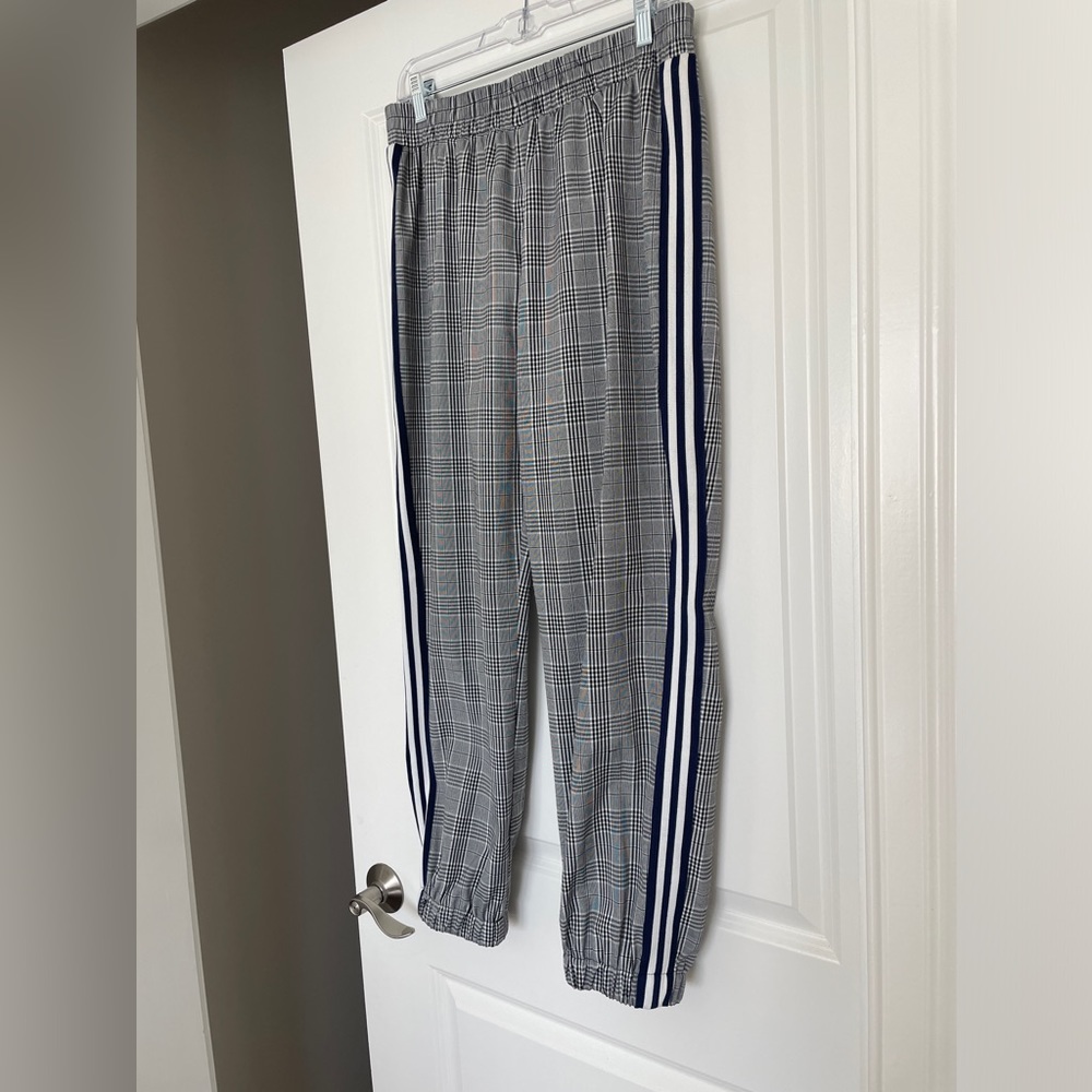 Plaid Joggers with athletic side stripe